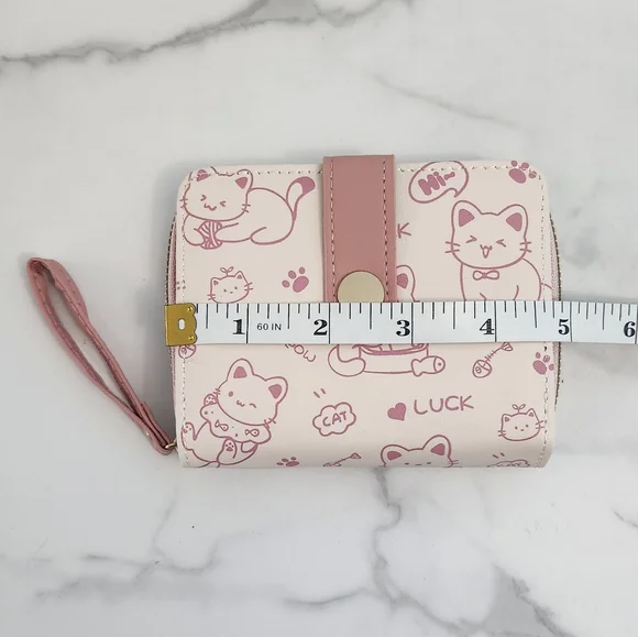 Pink & White Whimsical Cat Print Mini Wallet - Picture 14 of 15